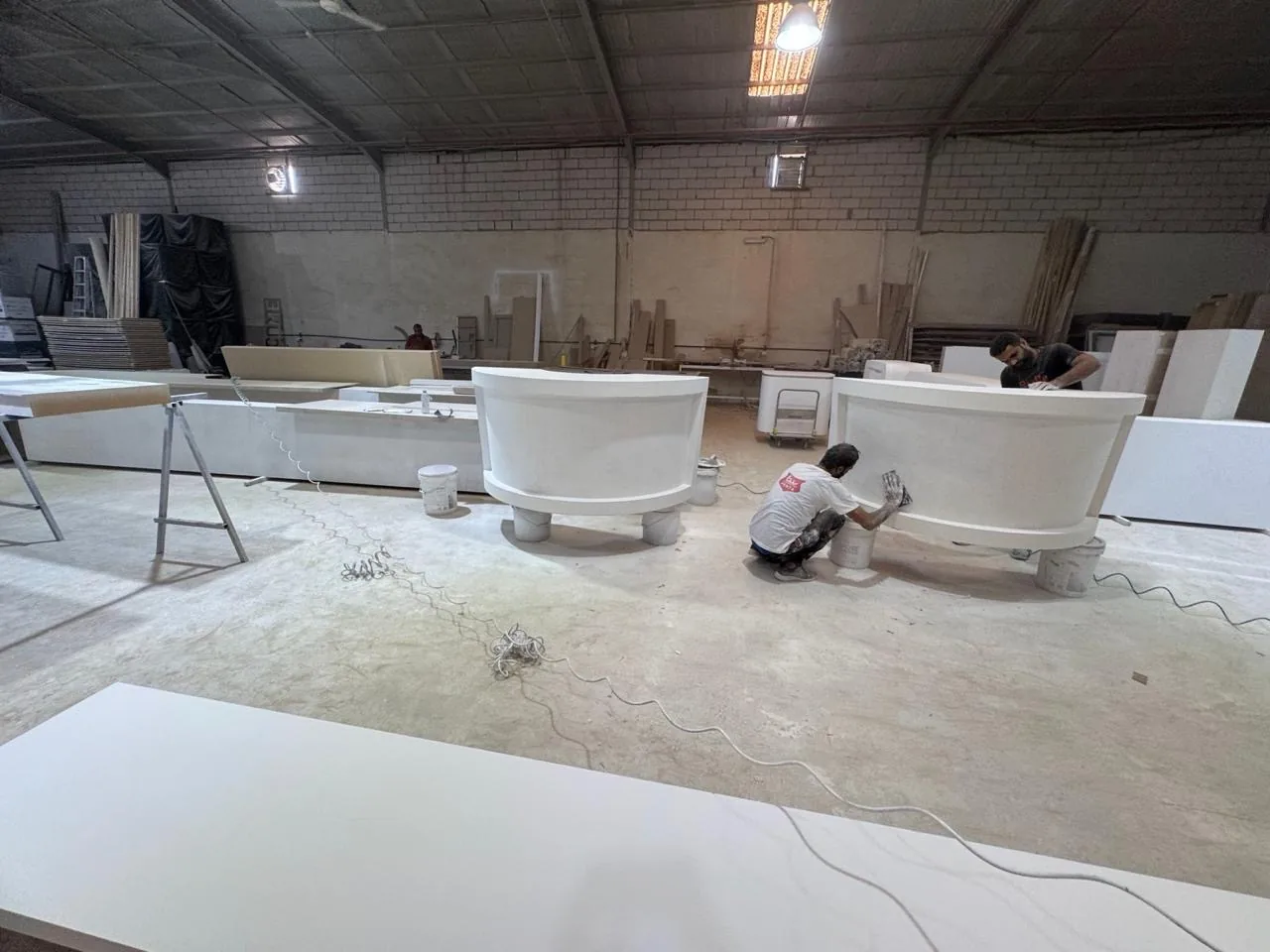 Curved counters being finished in the workshop